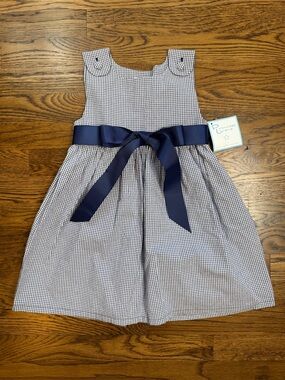 NWT Princess Linens Girls Classic Preppy Navy Gingham Bow Dress Size 4T
